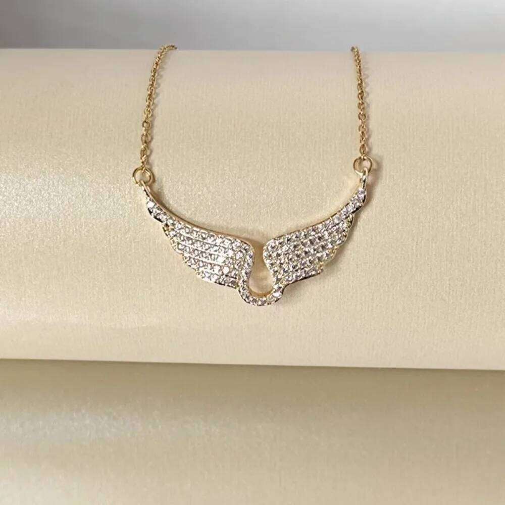 Exquisite Luxury Shining Brightly Full of Zircon Gold Color Angel Wings Necklace for Women Fashion Designer Jewelry Accessories 25H1224