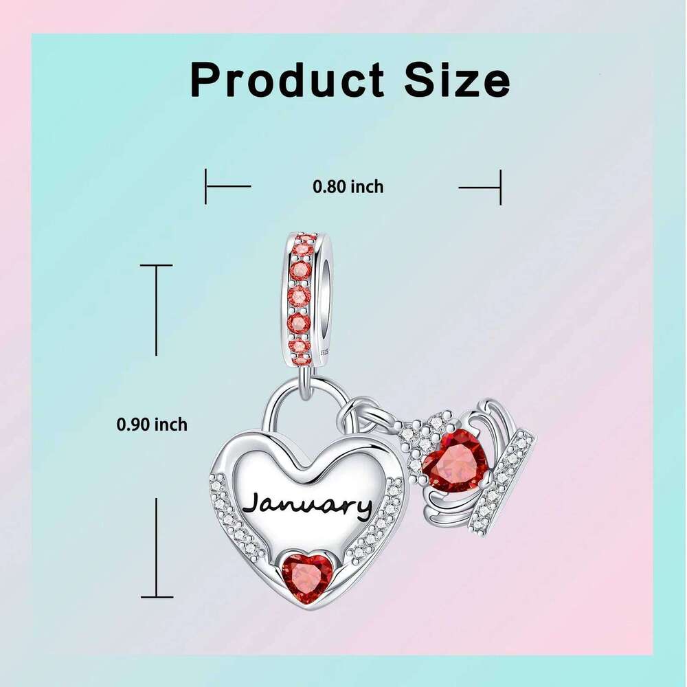 925 Sterling Silver January-December Birthday Stone Love Zircon Pendant Bead Fit Charms Necklace Bracelet Women Jewelry DIY Gift X251224