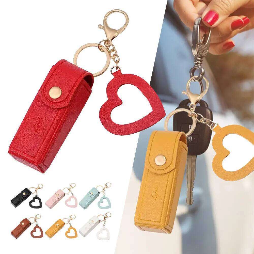 Portable Leather Lipstick Makeup Pouch Lip Balm Bag Keychain Holder Lipsticks Protective Cover With Mirror X251224