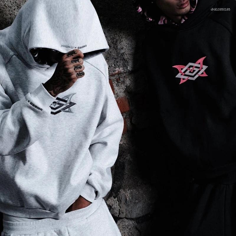 Men's Tracksuits Fashion UK Drill Embroidery Hoodies Pant Goth Aesthetic Retro Pullover Tracksuit High Street Casual Women Sportswear