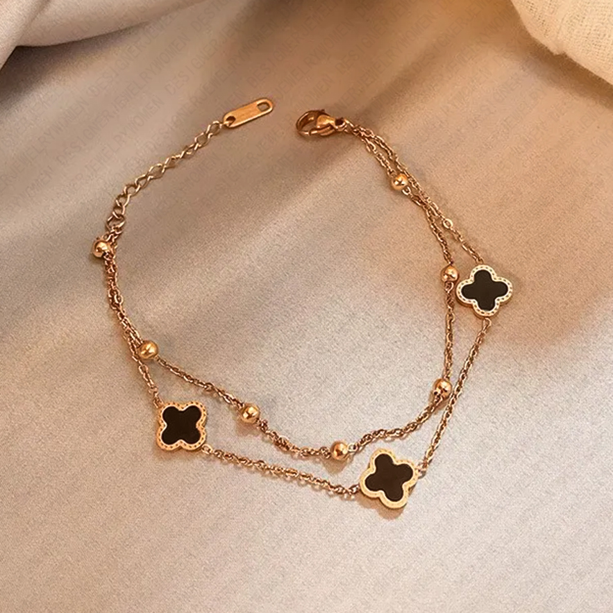 Designer Bracelet for Women Stainless Steel 18K Gold Plated Bangle Double Layer Floral Bangles Luxury Jewlery Designer for Women Sparkling Elegant Gif