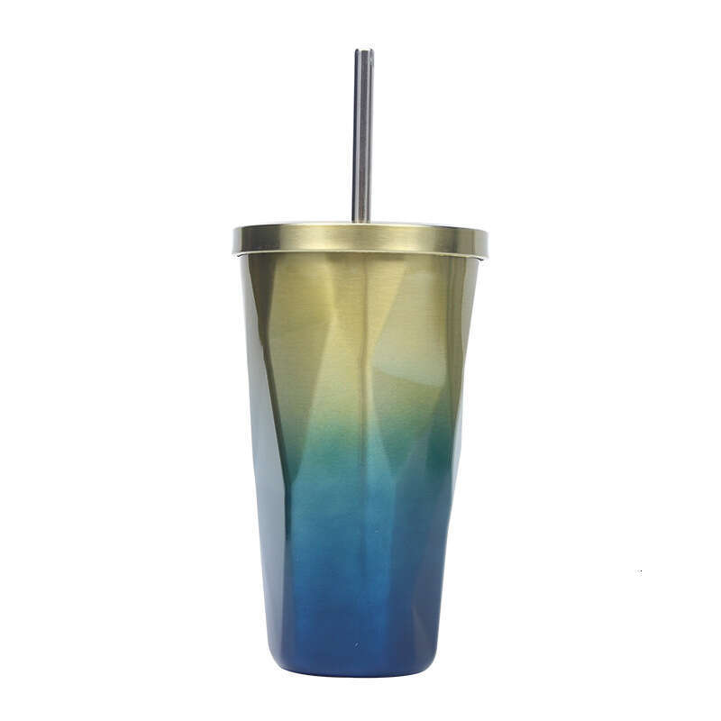 New Gradient Color Diamond with Straw Stainless Steel Vacuum Insulated Fashionable Car Coffee Water Cup
