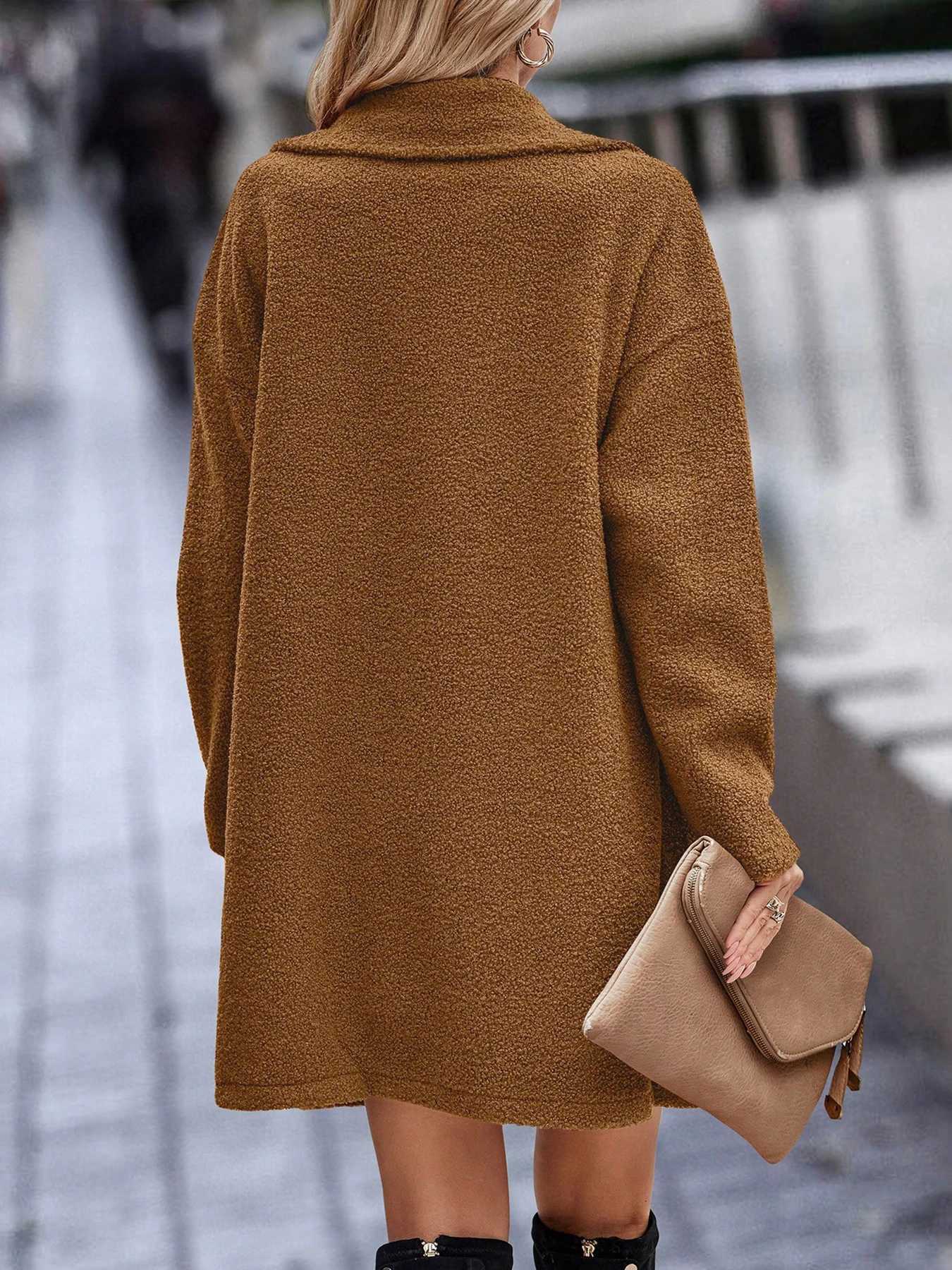 Wool Blends Overcoat Winter Keep Warm Womens Jacket Lining Elegant Fashion Lapel Coat Double Breasted Minimalist Street JacketsT251224