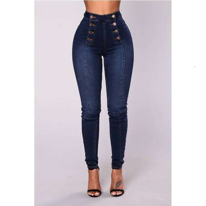 Women Elegant Vintage Stretch Bodycon Jeans Fashion Casual Double Breasted High Waist Skinny Denim Pants Trousers X251224