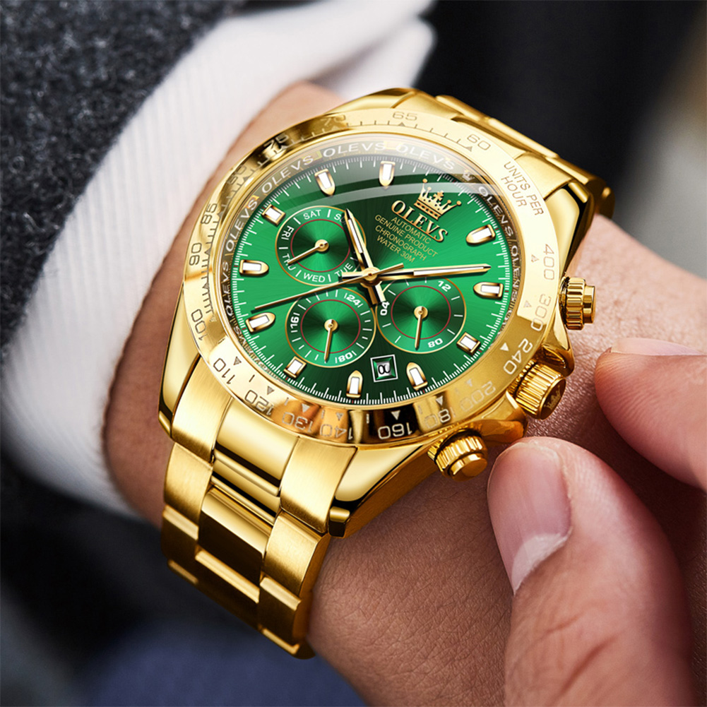 OLEVS Fully automatic mechanical watch, stainless steel large dial, luminous three eye calendar men's watch, Elegant and multifunctional men'