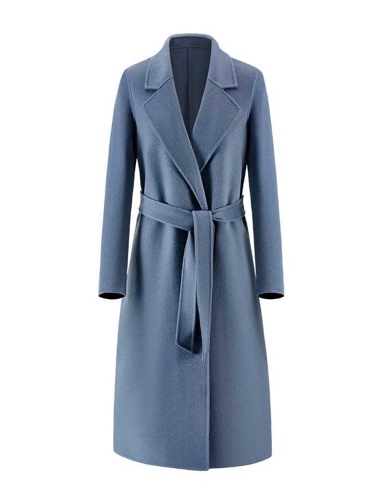 CAIXINGLE 2024 Autumn 100 Wool Coats With Belt Fashion Open Stitch Elegant Woolen Cashmere Coat Veste Femme TopsT251224