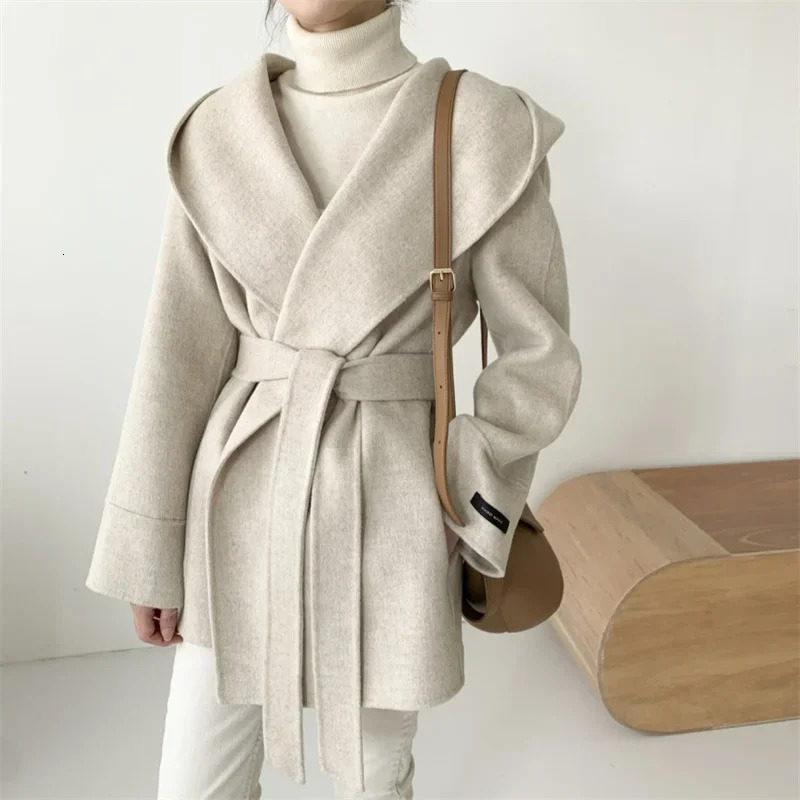 Heavy Shoulder Collar Long Sleeve Double Sided Cashmere Coat with Side Buckle Fashion Womens Winter Wool Coat Autumn S 251224 - view 7