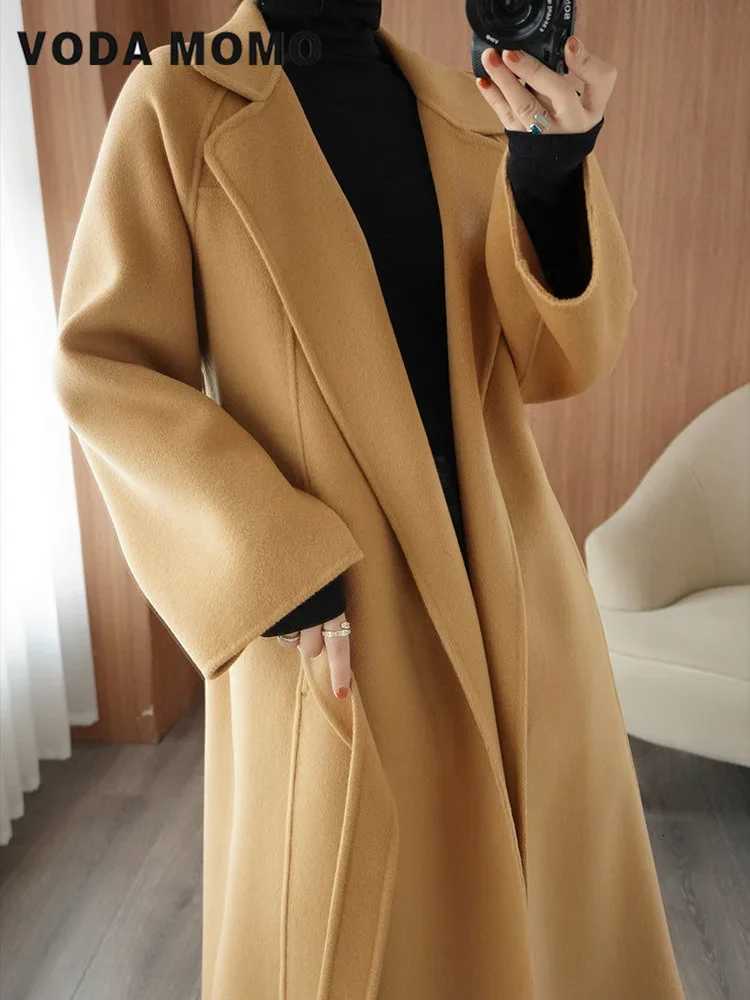 Long Overcoat Fall Outfits Women Spring Autumn Solid Lapel Loose Woolen Coat Lace-up Fashionable Wool Jackets Versatile KoreanT251224