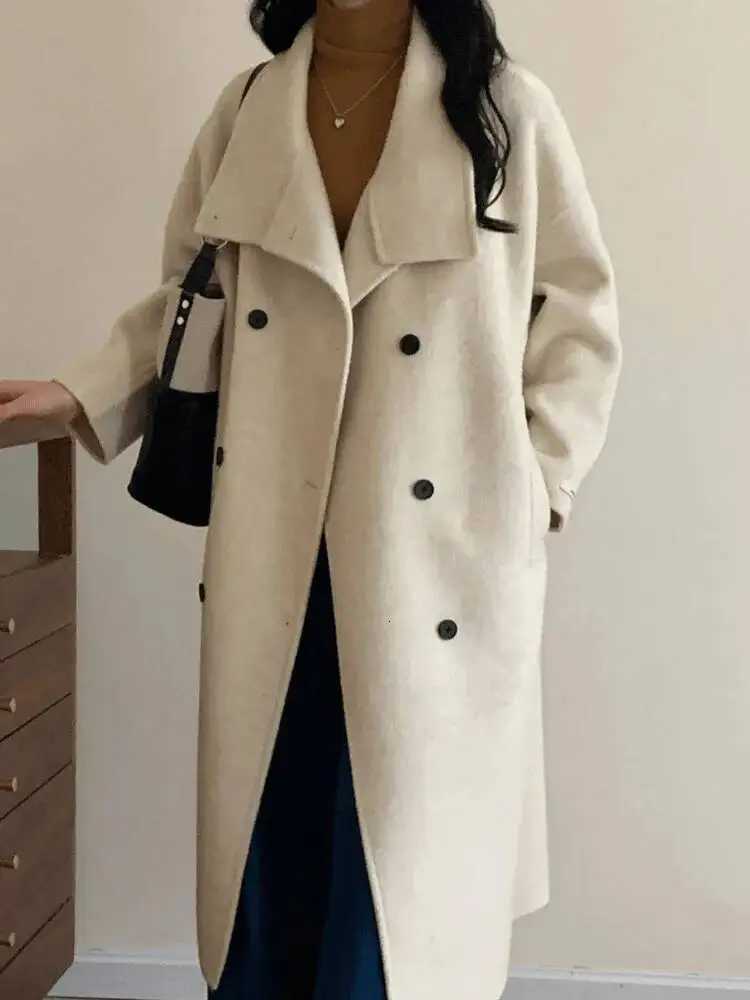 UCXQ Elegant Solid Color Wool Coat For Women Spliced Turtleneck Double Breasted A Line Coats 2025 Winter New Tide 23Z3543T251224