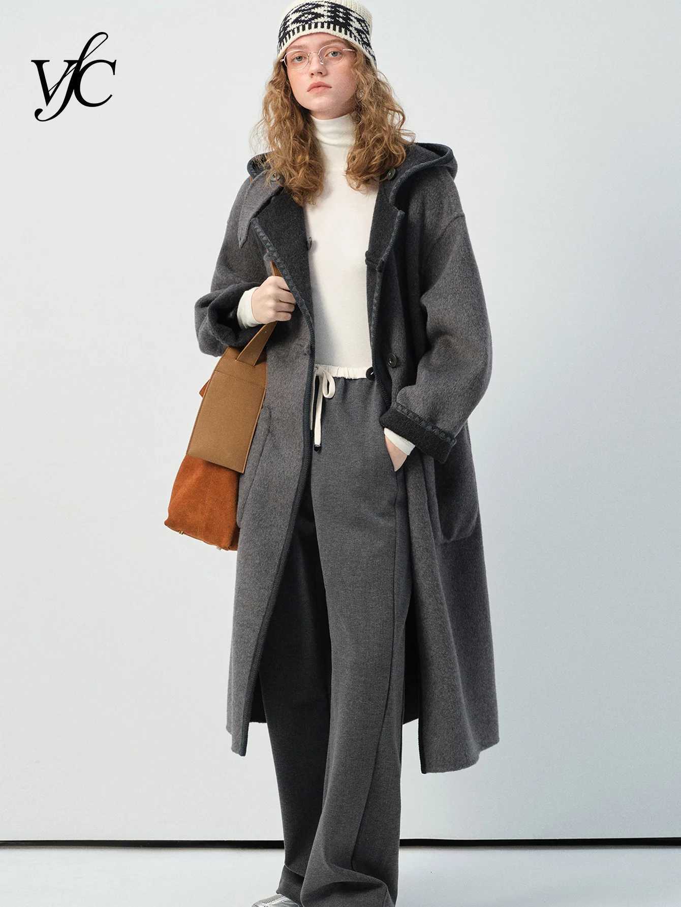 Vega Chang New Autumn and Winter Double-Sided Woolen Coat with Hood Wool MaterialT251224