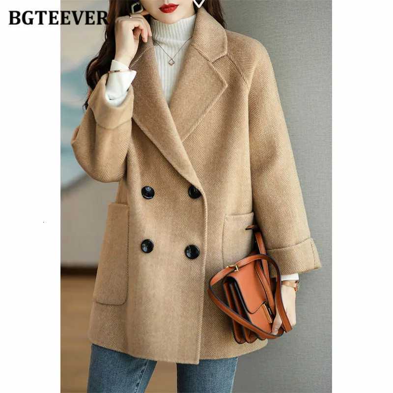 BGTEEVER Stylish Long Sleeve Loose Pockets Women Woolen Jacket Autumn Winter Elegant Lapel Thick Female JacketsT251224
