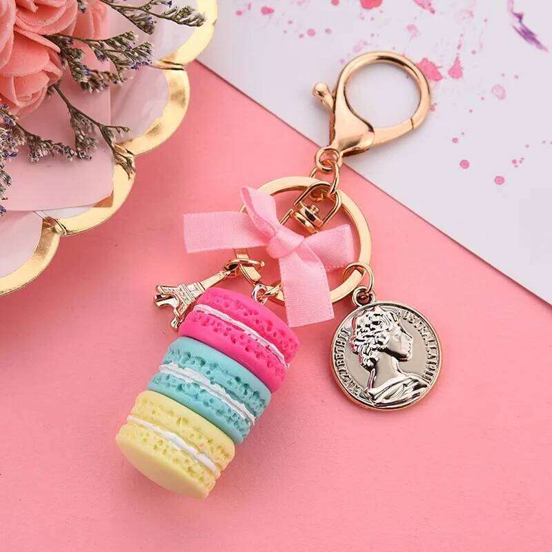 Lovely Macaron Eiffel Tower Keychain Bowknot Car Keyring Bag Purse Pendant Food Cake Macaroon Key Chain X251224