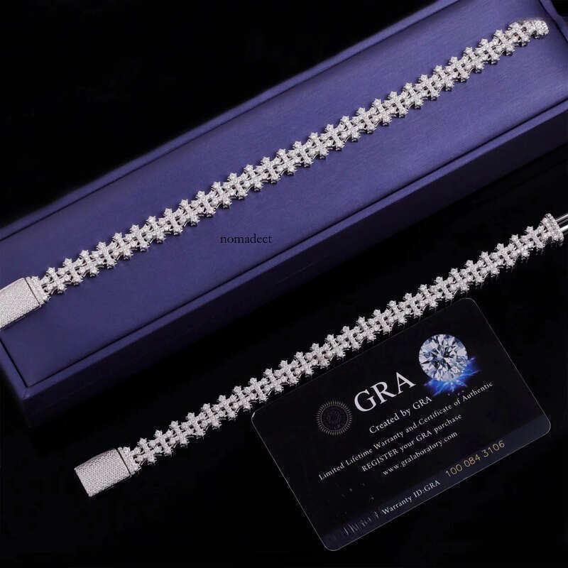 New Design Sterling Sier Gold Plated Link Bracelets Iced Out Vvs Moissanite Full Dia Cross Chain Bracelet