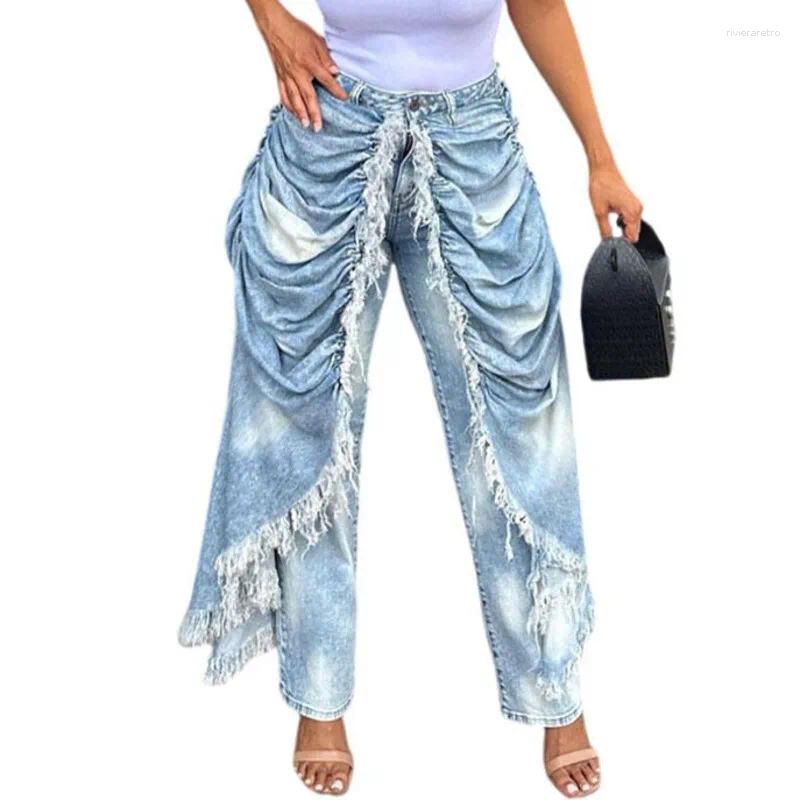 Women's Jeans WTHT Trendy Women Wrinkled Burr Edge Design Straight 2025 Winter Fashion High Waist Casual Denim Pants Female 1LS2770 Z260313