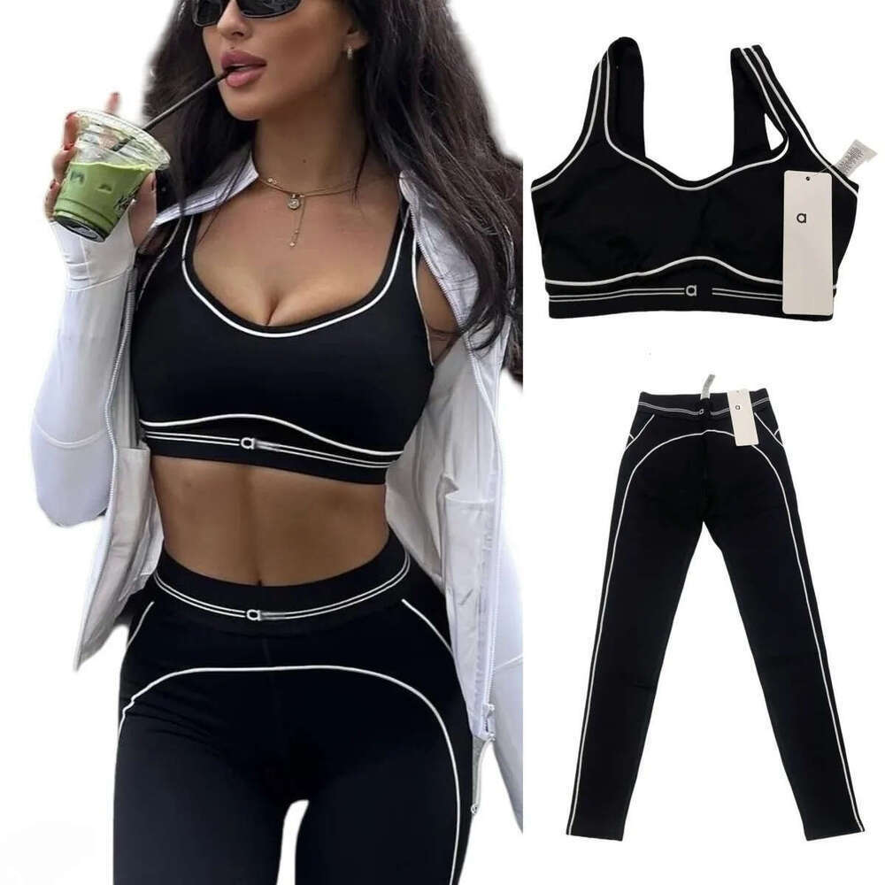 Womens Tracksuits 5A New alonessitys Sets Sports Bra Leggings Hig End Wite Striped Pants Back Yoga Outfits Set Summer Running Fitness Gym alonessitys set woman