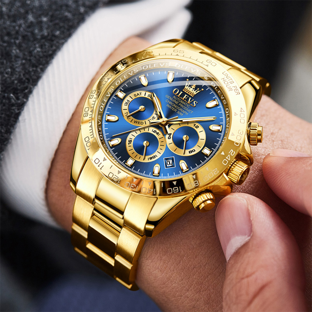 OLEVS Fully automatic mechanical watch, stainless steel large dial, luminous three eye calendar men's watch, Elegant and multifunctional men'