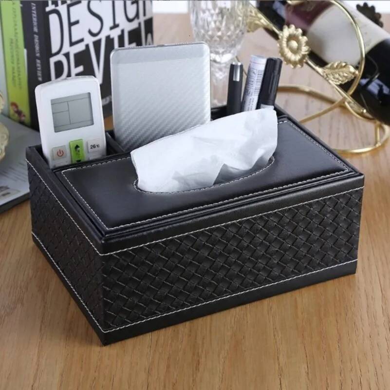 Elegant Faux Leather Tissue Box Cover with Remote Holder - Stylish Living Room Decor, Desktop Storage Organizer ddmythur