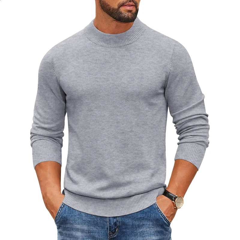 Mens Mock Turtleneck Ribbed Knit Pullover Sweater Casual Heavyweight Slim Fit Dress Sweater Warm Jumper Thermal Streetwear 251223CJ