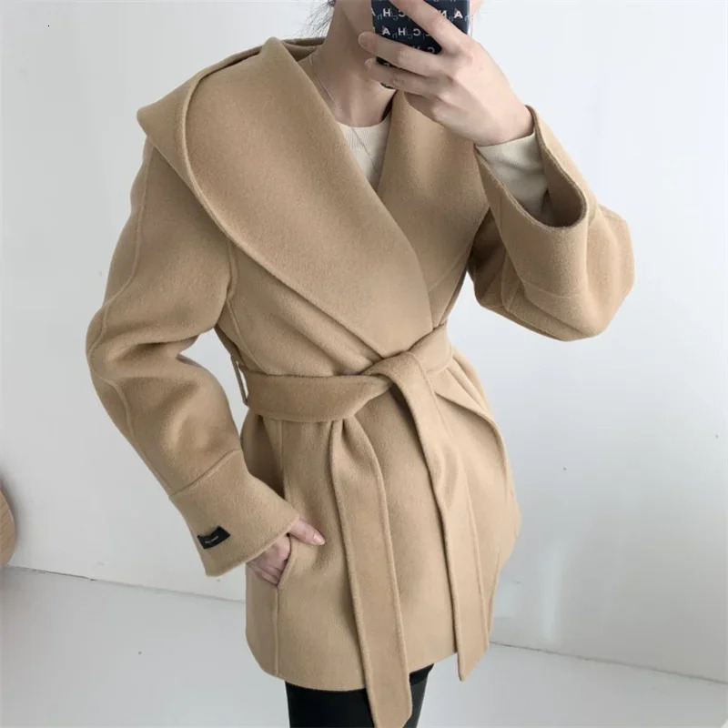 Heavy Shoulder Collar Long Sleeve Double Sided Cashmere Coat with Side Buckle Fashion Womens Winter Wool Coat Autumn S 251224 - view 5