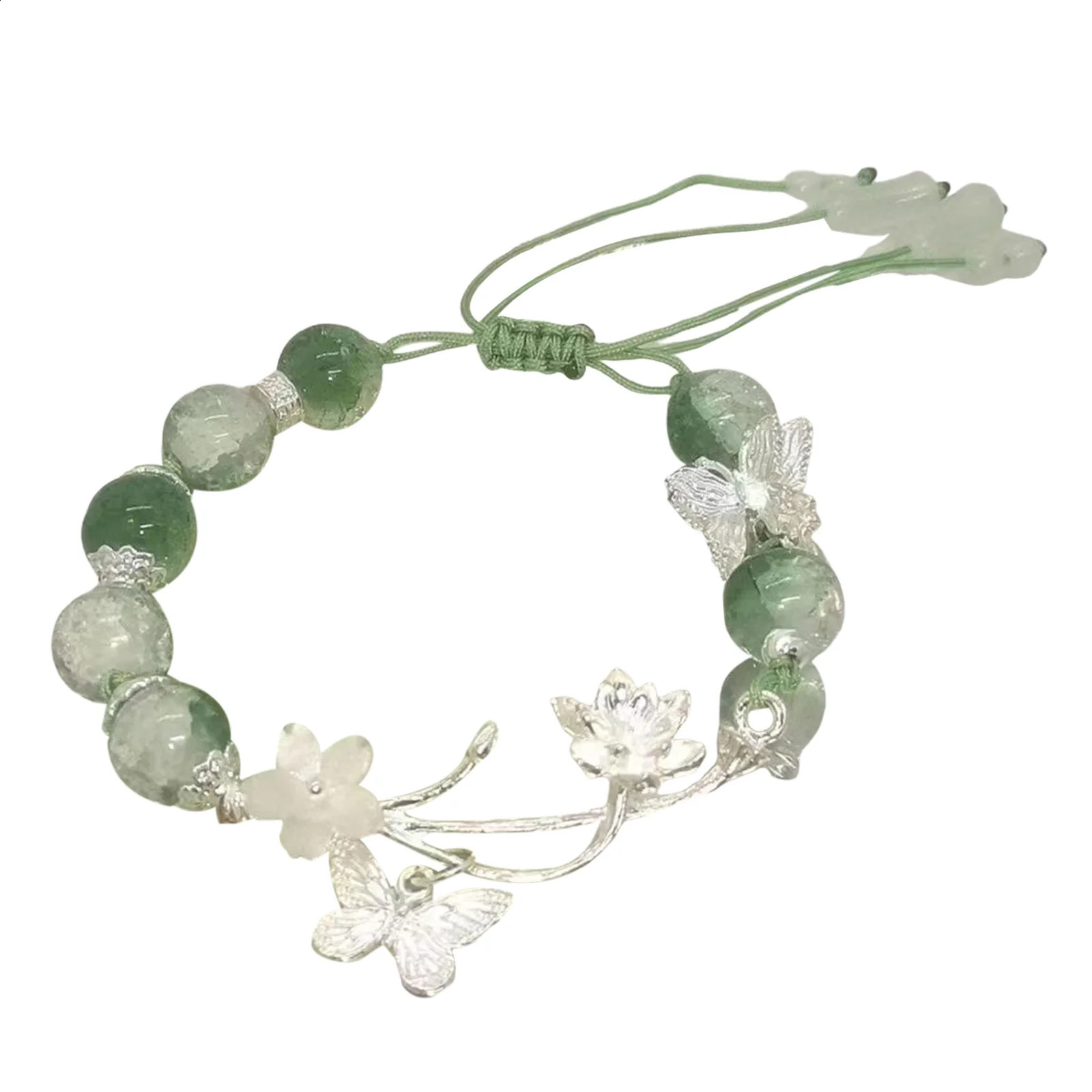 Chinese Style Glass Beaded Bracelet with Butterfly Charm Elegant Green Wrist Jewelry Gift for Women Girls Birthday Party 251219