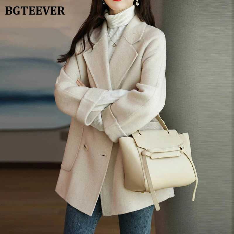 BGTEEVER Stylish Long Sleeve Loose Pockets Women Woolen Jacket Autumn Winter Elegant Lapel Thick Female JacketsT251224