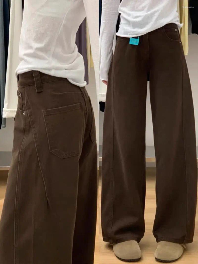 Women's Jeans Maillard Brown Straight Leg For Women 2025 Autumn Winter Loose Fit Pear Shape Curved Wide Pants Z260313
