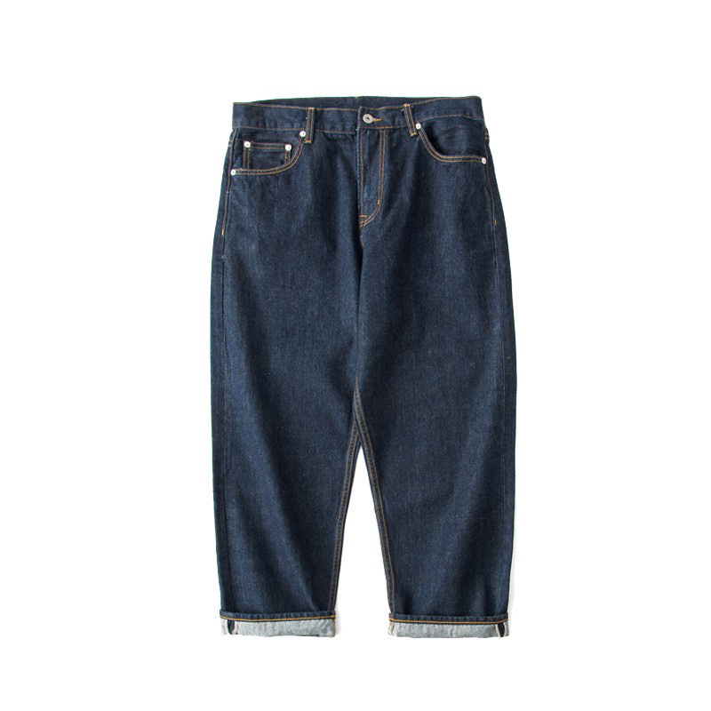 Japanese-style workwear 14OZ unbleached denim wide-leg loose-fitting men's jeans with deep hems Z251104