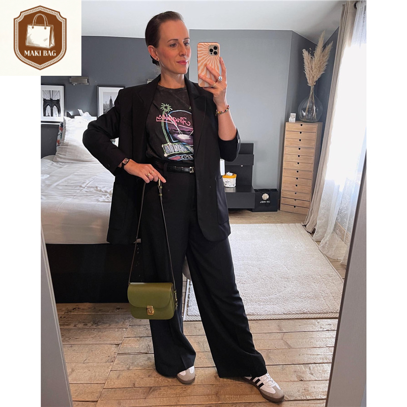 MAKI BAG Autumn New Women's Fashion Handbag Leather Material Trendy Small Square Bag Light Luxury Retro Style Women's Shoulder Bag Luxury Ba