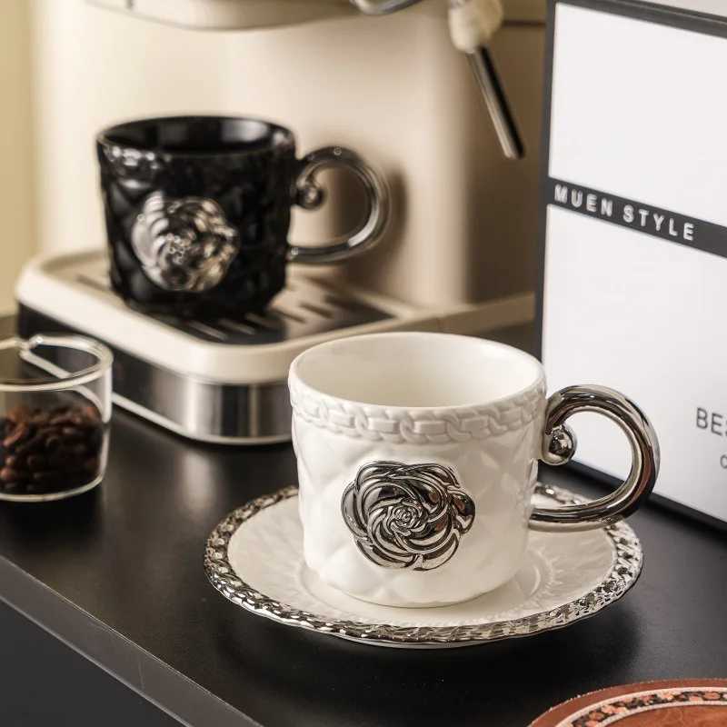 3D Camellia Embossed Ceramic Coffee Cup with Saucer Set Luxury Mug Vintage Floral Tea Cup 300ml Gift for Her Home Office C251224 - view 5