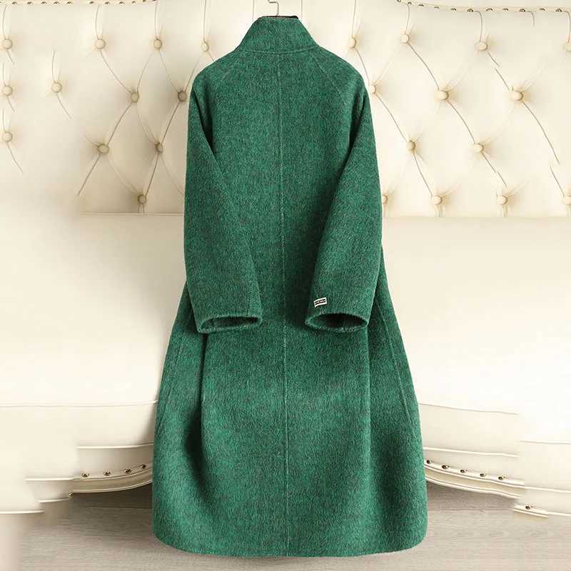 Autumn Winter Womens Woolen Coat 2025 New Standing Collar Double-Sided Cashmere Coat Fashion Horn Buckle Women Woolen Coat H597T251224
