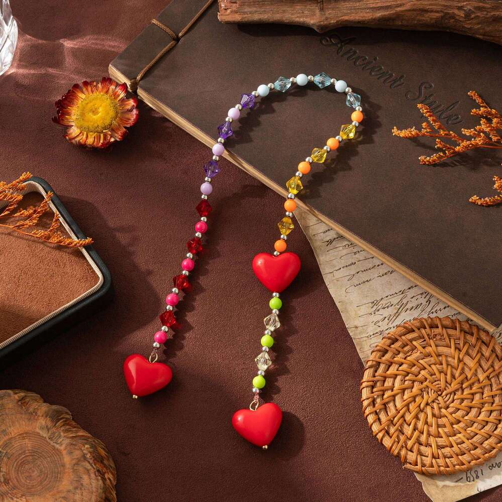 Small and trendy versatile red heart pendant chain macaron color keychain bag charm X251224