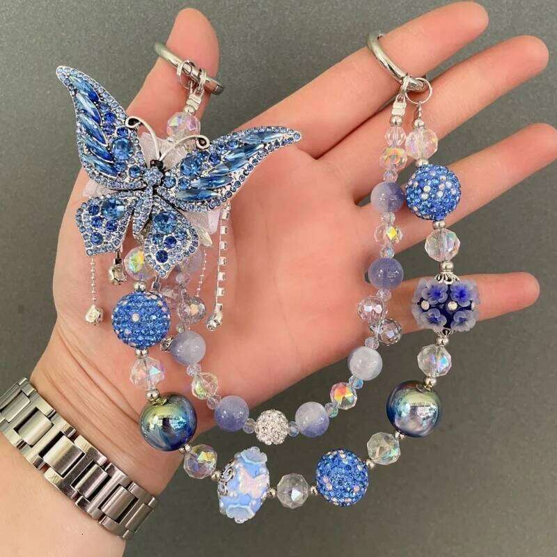 Double-Layer Round Beads Butterfly Dragonfly Fashionable Ladies Hand Bag Pendant Luxury Accessories Mobile Phone Chain X251224