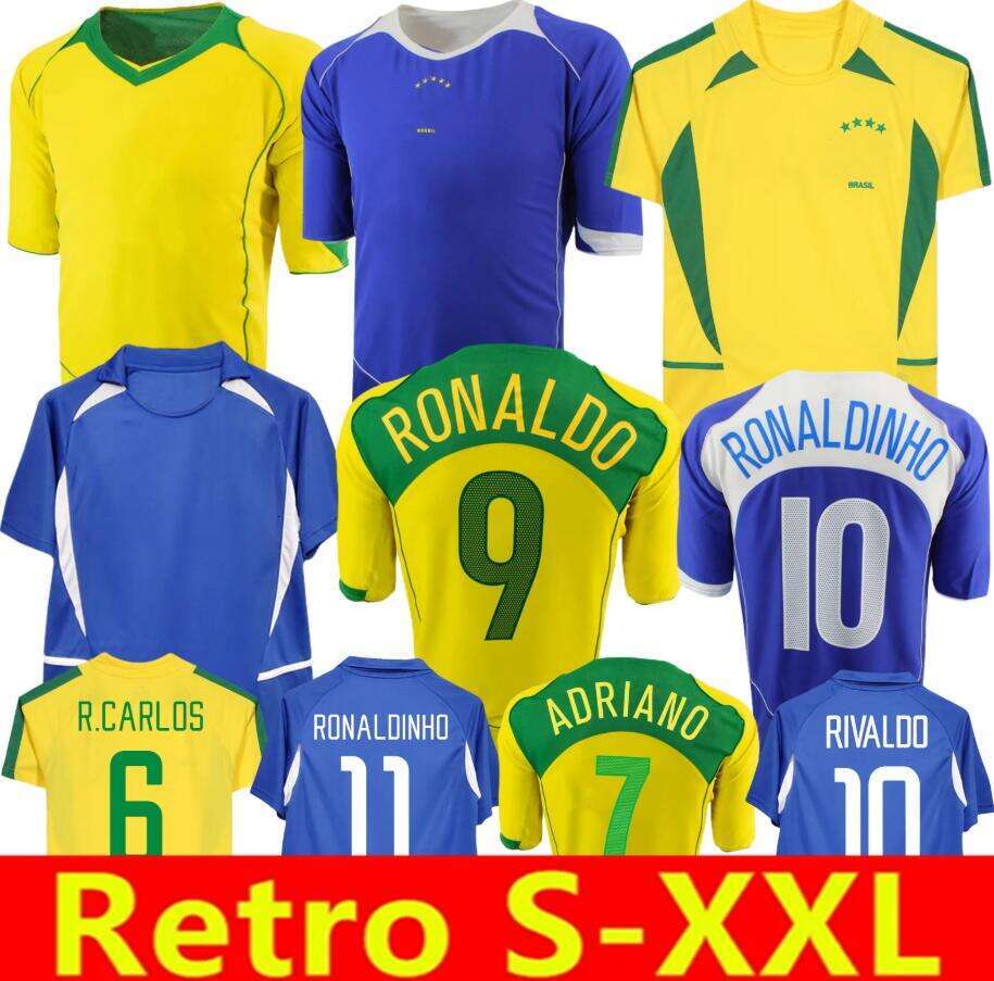 888888 S-2XL 2002 2004 2005 Brasil Ronaldo retro soccer jerseys KAKA Ronaldinho R.CARLOS CAFU RIVALDO ADRIANO classic vintage camisa BraziLS JUNINHO football shirts