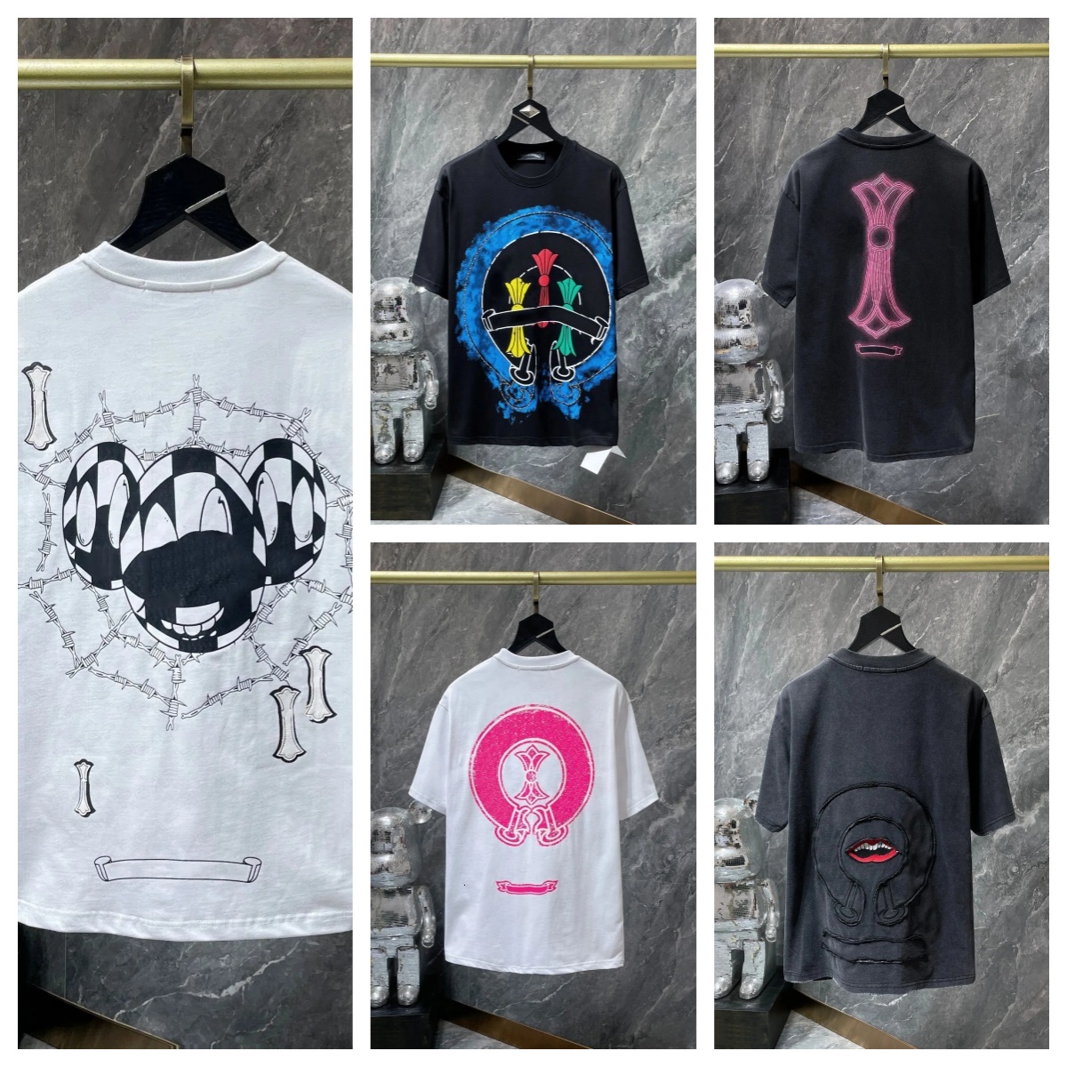 Chrome T-Shirt Cross Designer Men's And Women's Street Sanskrit Y2k Graphic Sweatershirt Summer Quality Crew Neck Tees Short Sleeve Breathable Casual Tops a