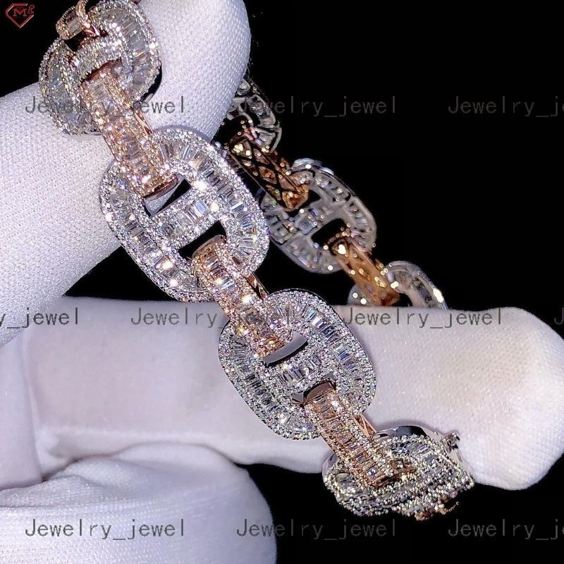 Fine Jewelry Men Moissanite Bracelet Hip Hop 925 Silver VVS Iced Out 2 Tone GRA Moissanite Cuban Link Chain