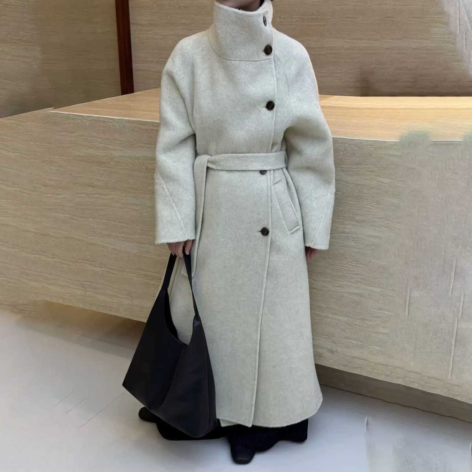 BJTZ Lace-up Tie-waist Single Breasted Long Woolen Coat For Woman 2025 Winter New Loose Versatile Office Lady Temperament JacketT251224