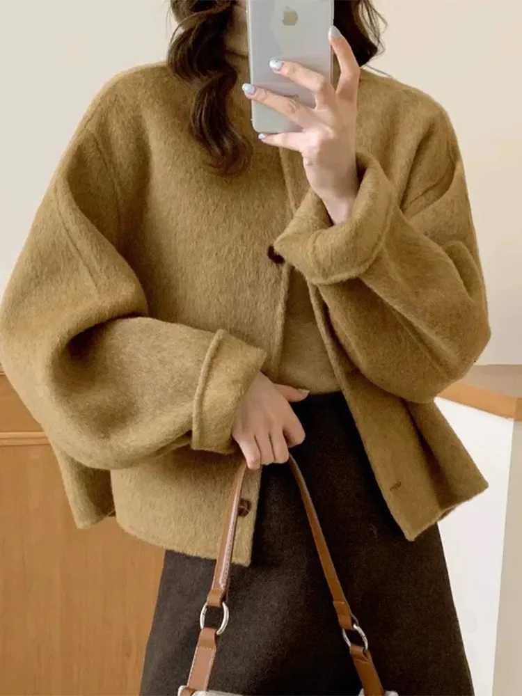 Wool Overcoat Winter Autumn Womens Short Coat Office Lady Elegant Double-sided Woolen Coat 2025 New Cardigan Jackets LooseT251224