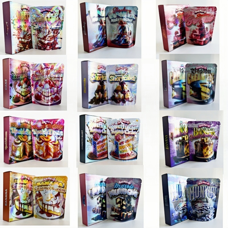 Durable 3.5 Inch Bags + Boxes (Smell Proof) Personalized Cali-Style 1/8oz Mylar Packets w/Matching Cardboard Container custom printed