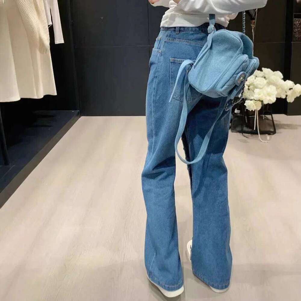 American street breasted straight jeans women's autumn and winter new high waist design fashion loose slim pants. X251224