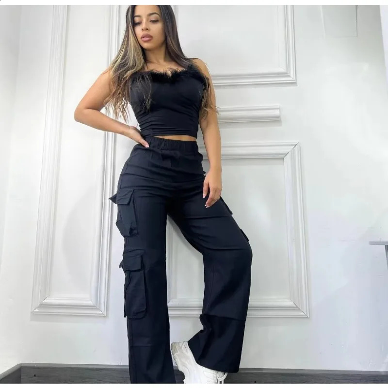 Straight Cargo Women High Waist Baggy Trousers Wide Leg Slim Vintage Y2K Streetwear Pocket Fashion Casual Pants Z260314