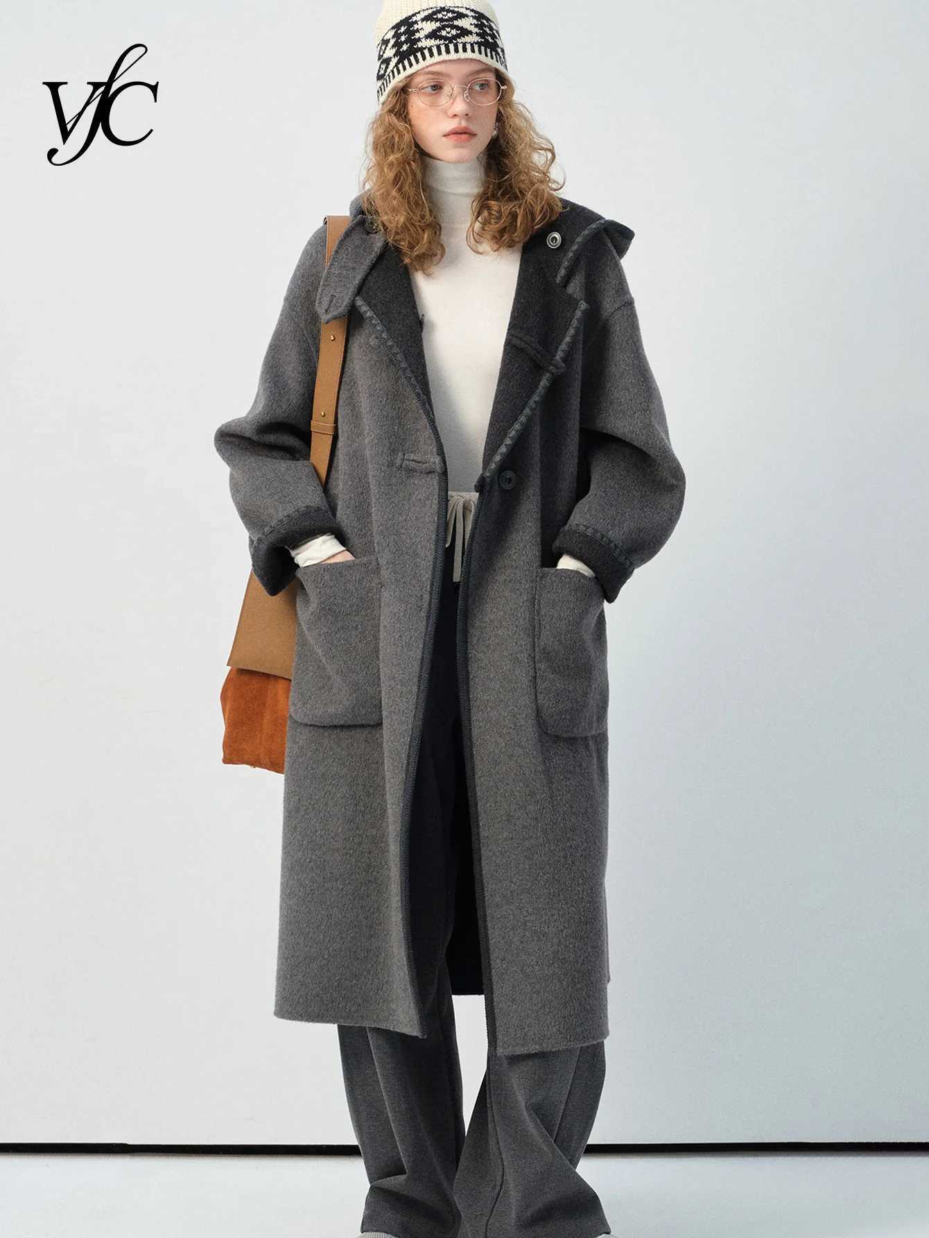 Vega Chang New Autumn and Winter Double-Sided Woolen Coat with Hood Wool MaterialT251224