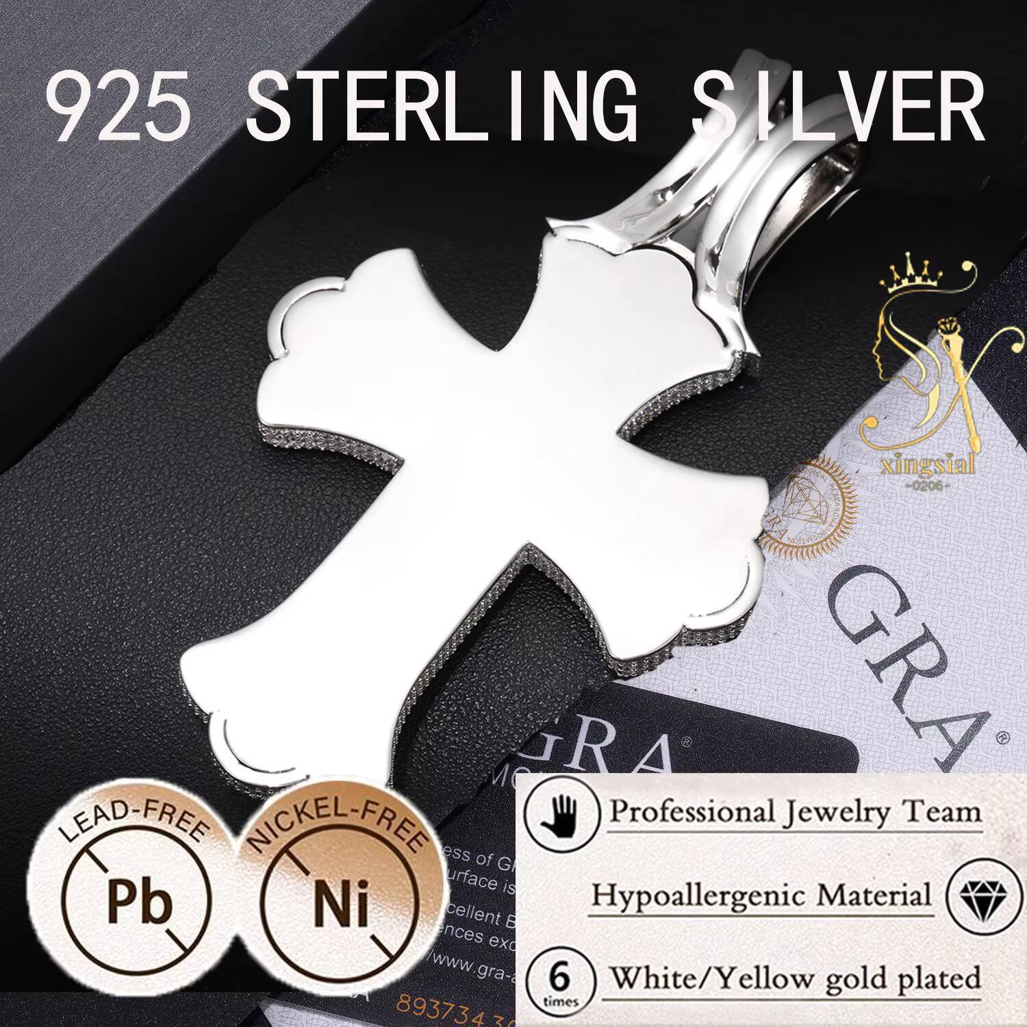 Hip Hop GRA Certificated Bling Necklace 925 Silver 18k Gold Diamond Charm Pass Diamond Test Hiphop D Color Moissanite Pendant