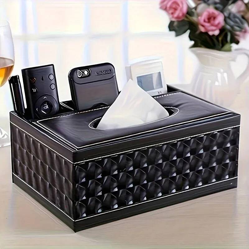 Elegant Faux Leather Tissue Box Cover with Remote Holder - Stylish Living Room Decor, Desktop Storage Organizer ddmythur