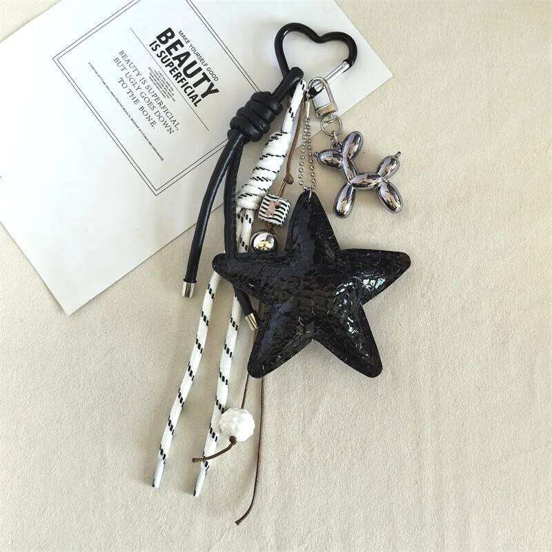 Y2k Leather Rope Keychain Star Cute Dachshund 3d Creative Cartoon Keyring Anti-lost Mobile Phone Lanyard Bag Pendant X251224