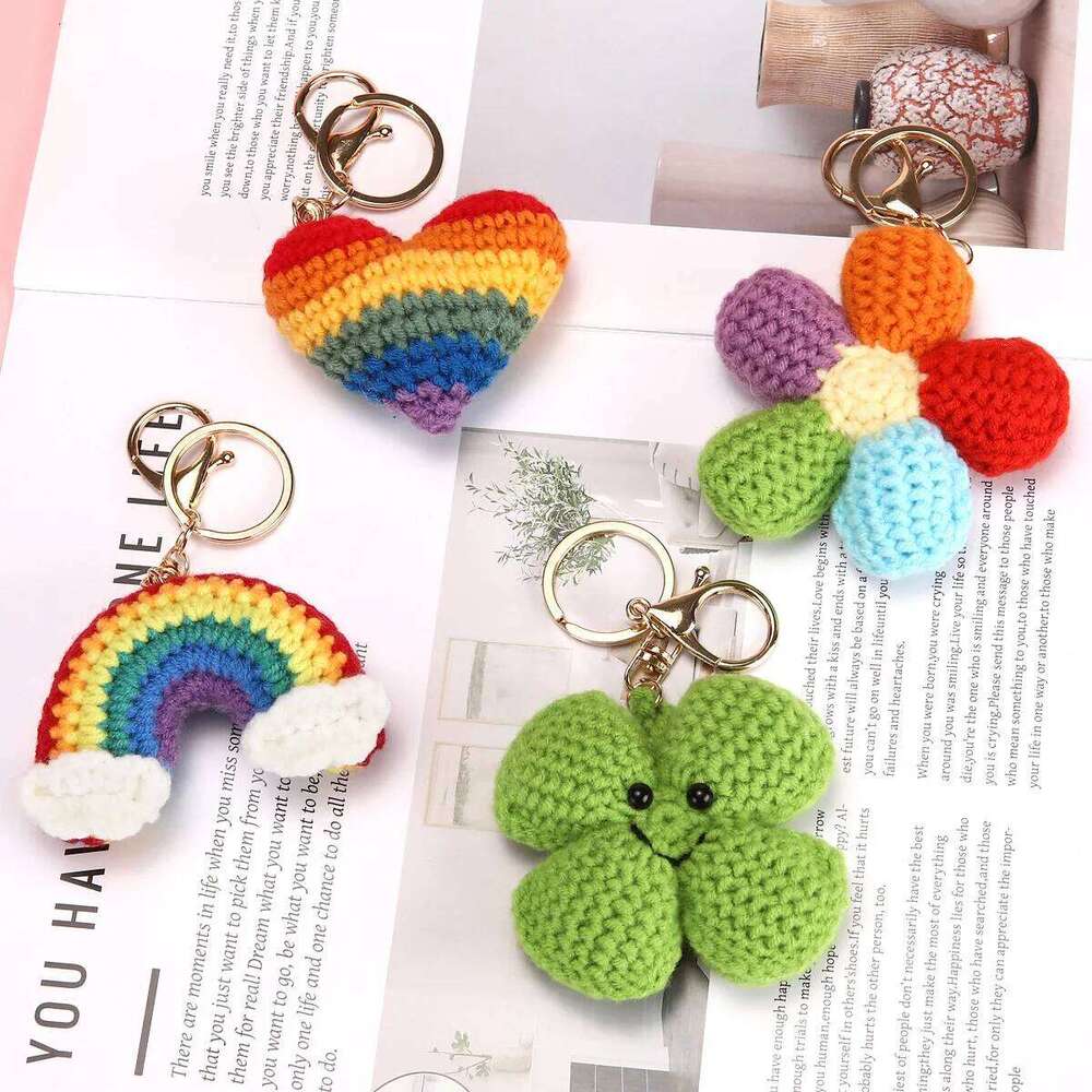 Unisex Pendant Love Rainbow Colorful Flower Handmade Knitted Kawaii Bag Charms Multifunctional Fashionable Keychains X251224