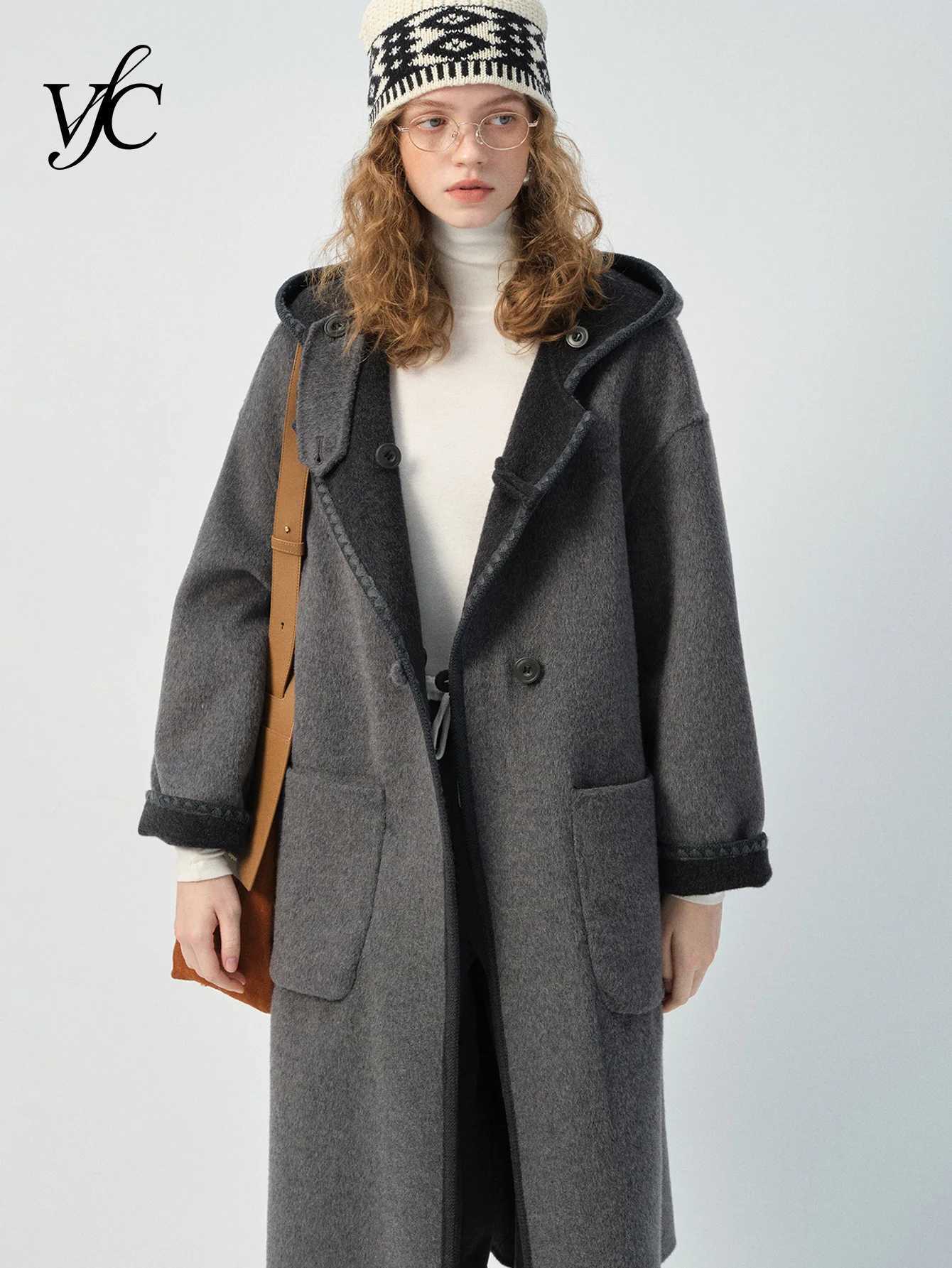 Vega Chang New Autumn and Winter Double-Sided Woolen Coat with Hood Wool MaterialT251224