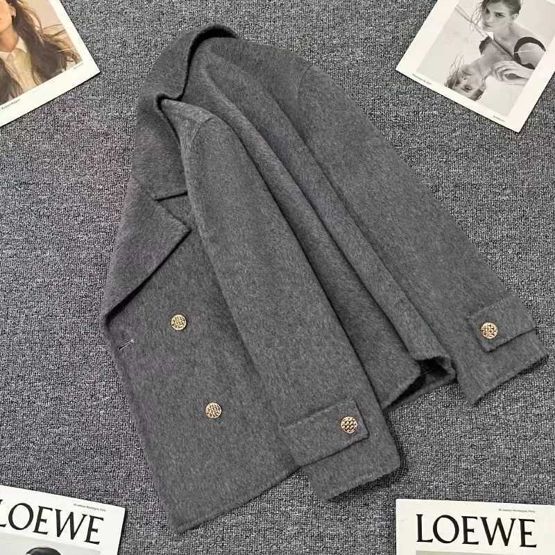 High-Quality Wool Jacket Women Spring Autumn 2024 New Double-Sided Woolen Coat Fashion Outwear Suit Collar Overcoat Female TopsT251224