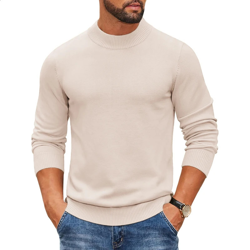 Mens Mock Turtleneck Ribbed Knit Pullover Sweater Casual Heavyweight Slim Fit Dress Sweater Warm Jumper Thermal Streetwear 251223CJ