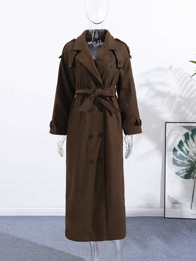 Fashion Long Woolen Jacket For Women Elegant Turn Down Collar Double Breasted Coats Female Winter Autumn Chic Street OuterwearT251224