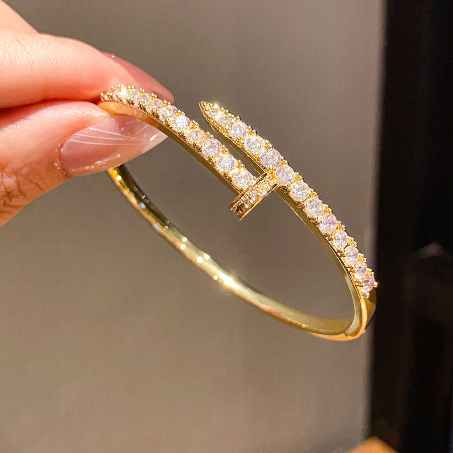 18K Real Gold Plated Zircon Nail Clasp Light Luxury High-end Feel Bracelet Niche Design Versatile Jewelry